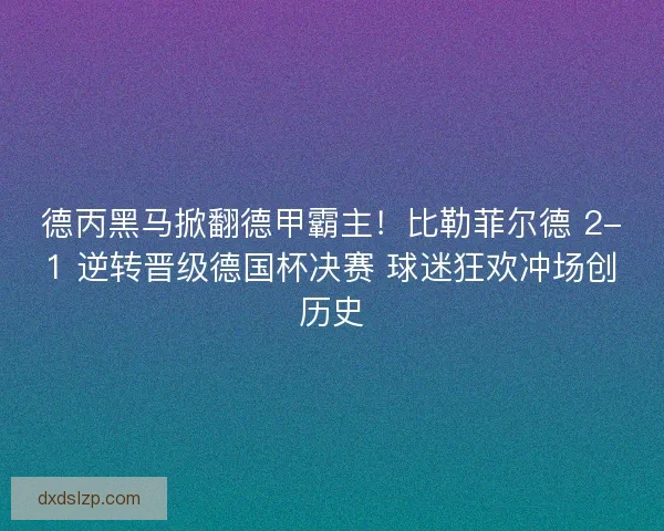 德丙黑马掀翻德甲霸主！比勒菲尔德 2-1 逆转晋级德国杯决赛 球迷狂欢冲场创历史
